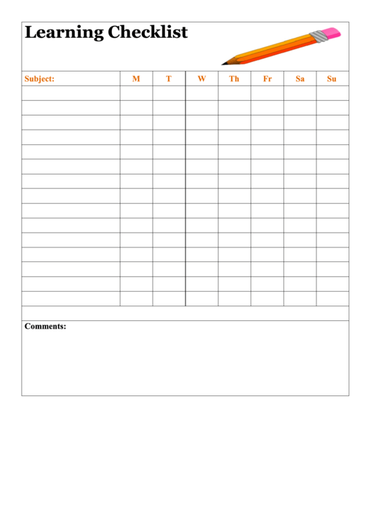 Learning Checklist Blank printable pdf download