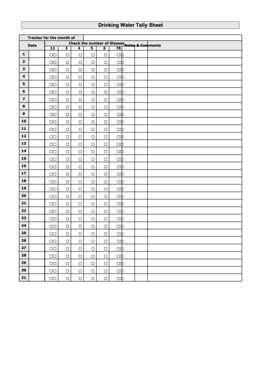Water Drinking Tally Chart Printable pdf