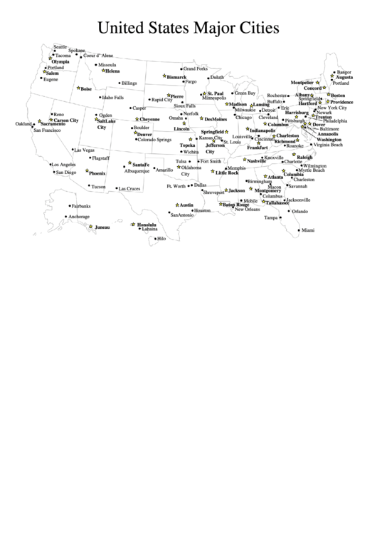 United States Major Cities Printable pdf