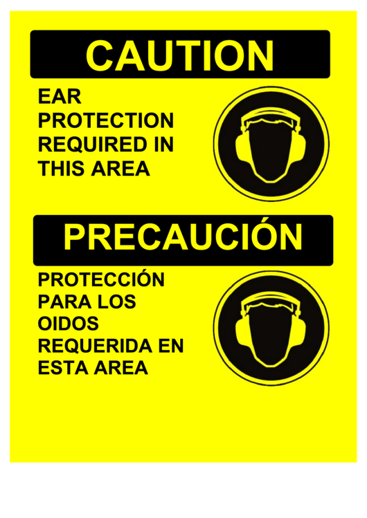 Caution Required Ear Protection Bilingual Printable pdf