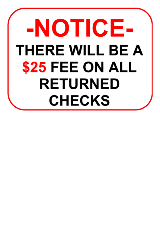 Returned Checks 25 Dollars Sign Printable pdf