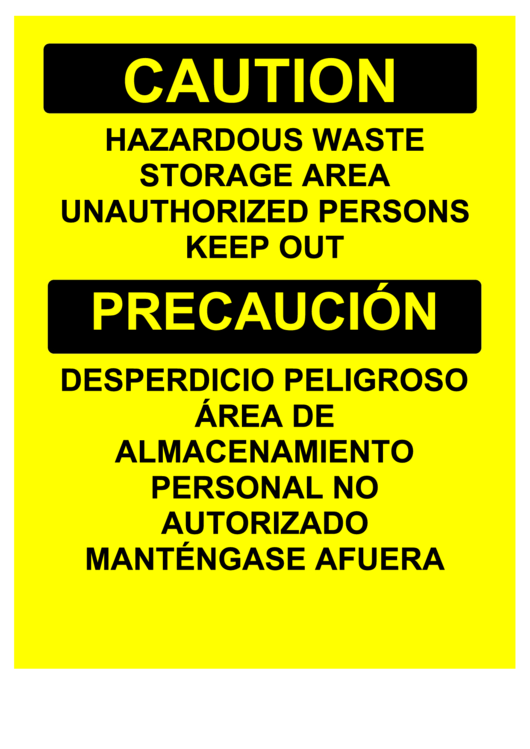 Caution Haz Waste Storage Bilingual Printable pdf