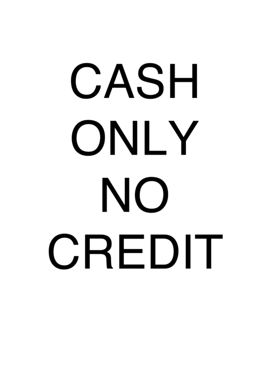 Cash Only No Credit Sign Printable pdf