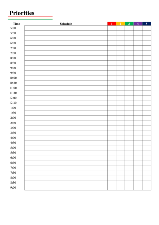 Priority Schedule Template - Color Printable pdf