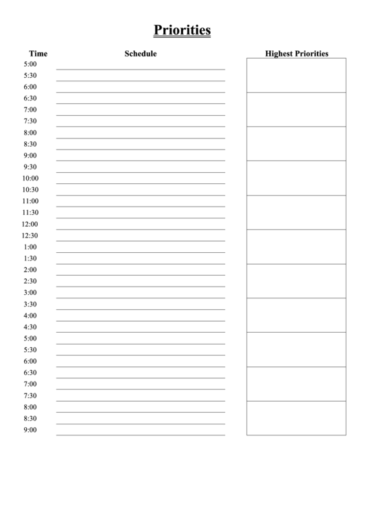 Schedule Template With Priorities Printable pdf