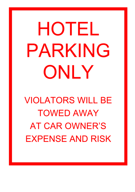 Hotel Parking Only Sign Printable pdf