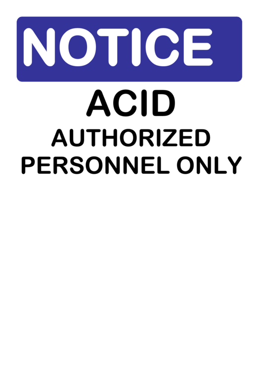 Notice Acid Authorized Personnel Sign Printable pdf