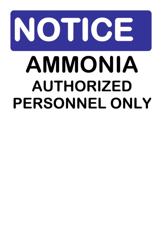 Notice Ammonia Sign Printable pdf