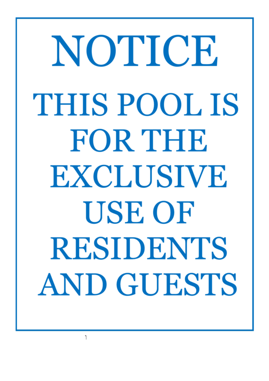 Pool For Residents Guests Printable pdf