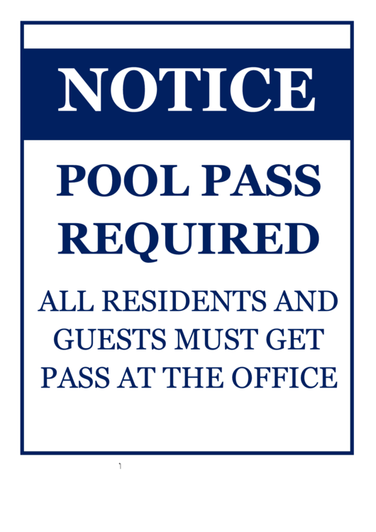 Pool Pass Required Printable pdf