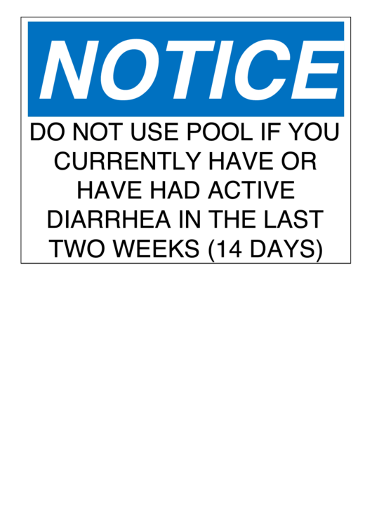 Pool Sign Diarrhea Printable pdf
