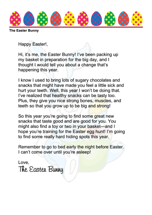 Easter Bunny Letter Template - Healthy Snacks Printable pdf