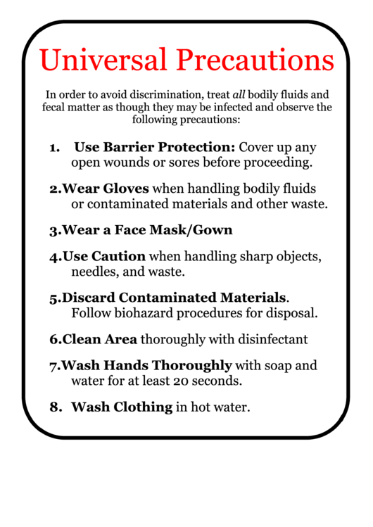 Universal Precautions Sign Printable pdf