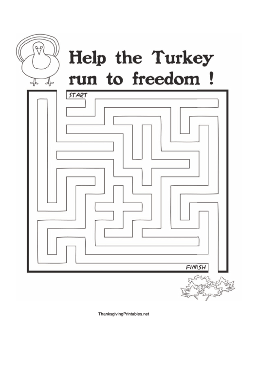 Turkey Freedom Thanksgiving Maze Template Printable pdf