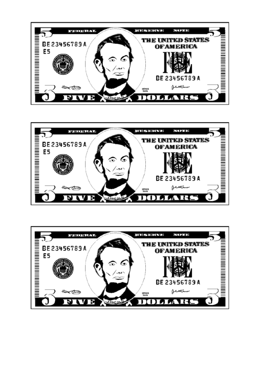 Five Dollar Bill Template Black And White Printable Pdf Download