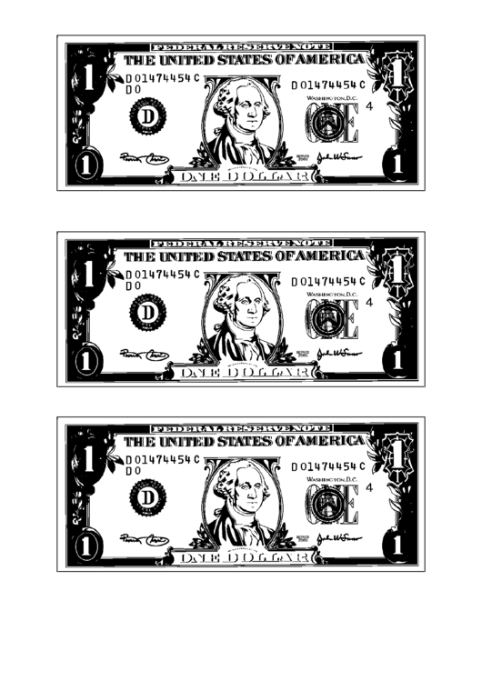 One Dollar Bill Template - Black And White printable pdf download