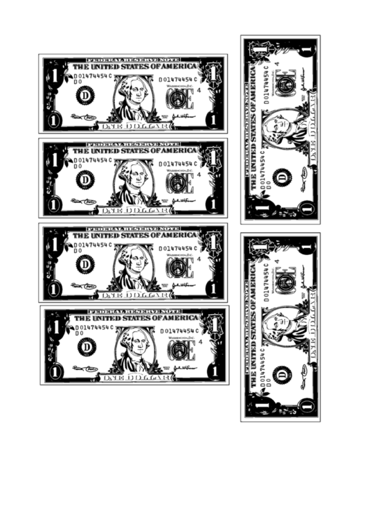 Mini-Dollar Bill Template - Black And White Printable pdf