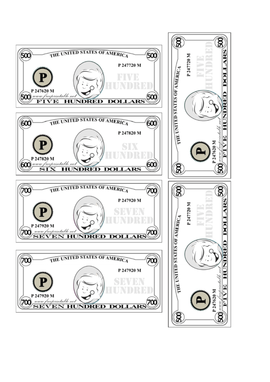 Mid-Hundreds Mini Play Money Template Printable pdf