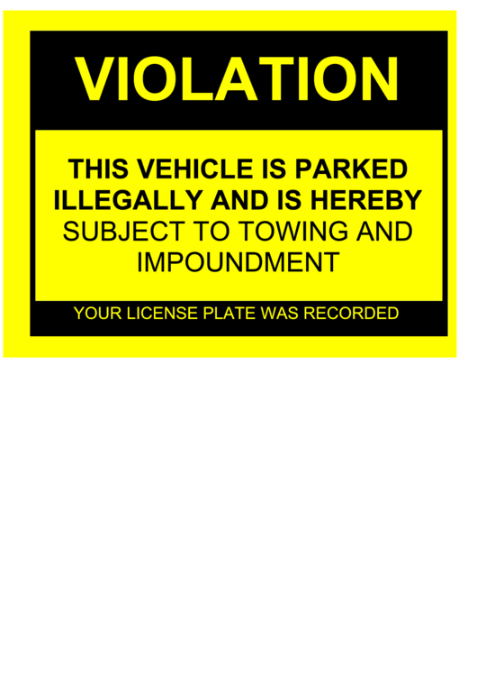 Parking Violation Sign Printable pdf