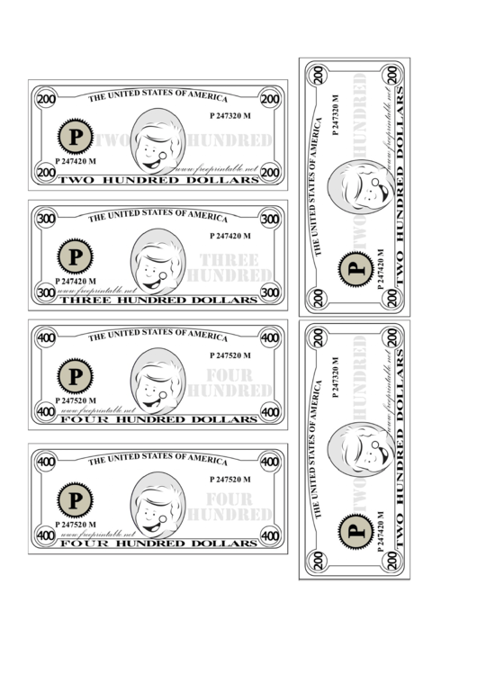 Fillable Hundreds Mini Play Money Template Printable pdf