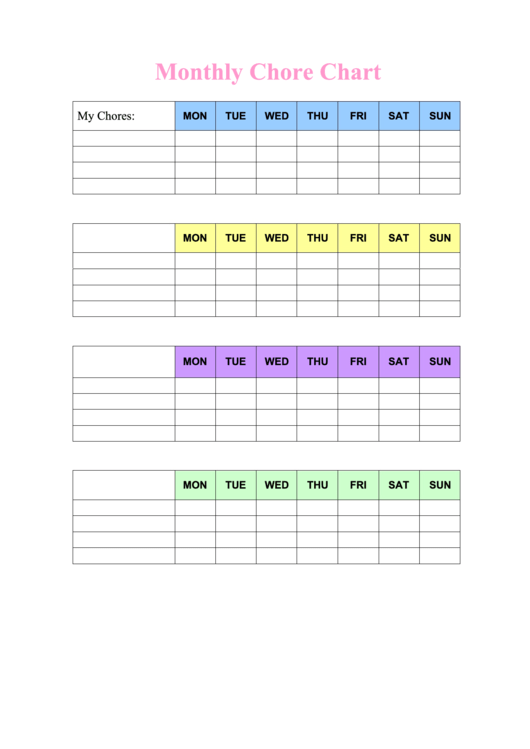 Fillable Pastel Monthly Chore Chart Printable pdf