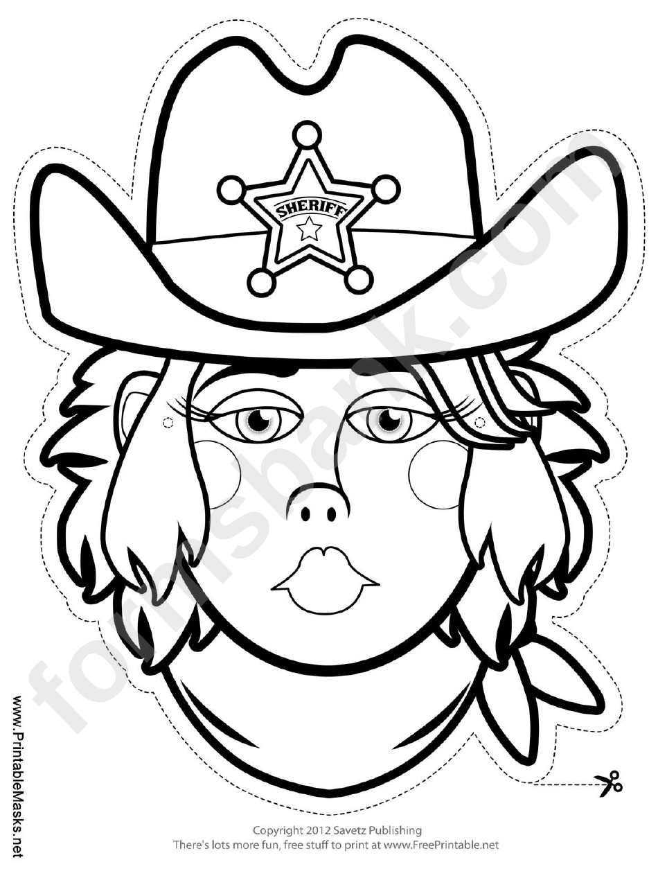 Sheriff Woman Mask Outline Template