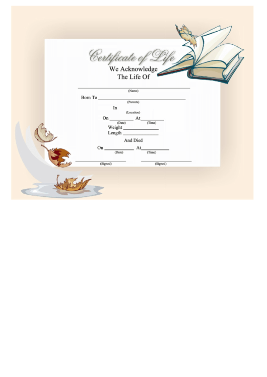 Certificate Of Life Template (Beige) Printable pdf