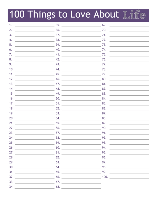 100 Things To Love About Life Poster Template