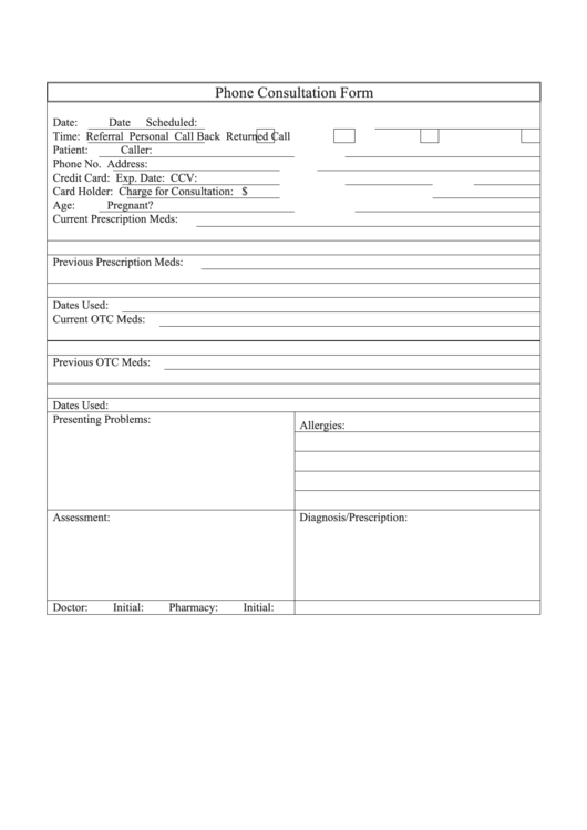 Phone Consultation Form Printable pdf