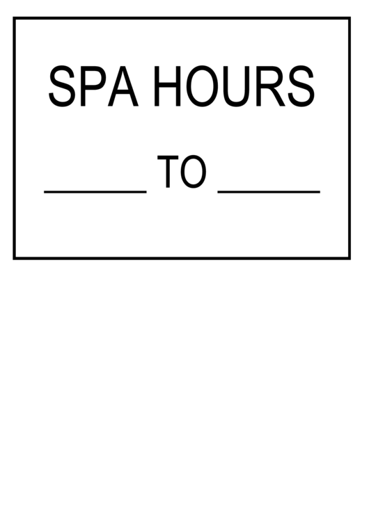 Spa Hours Sign Template Printable pdf