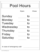 Pool Hours Sign Template
