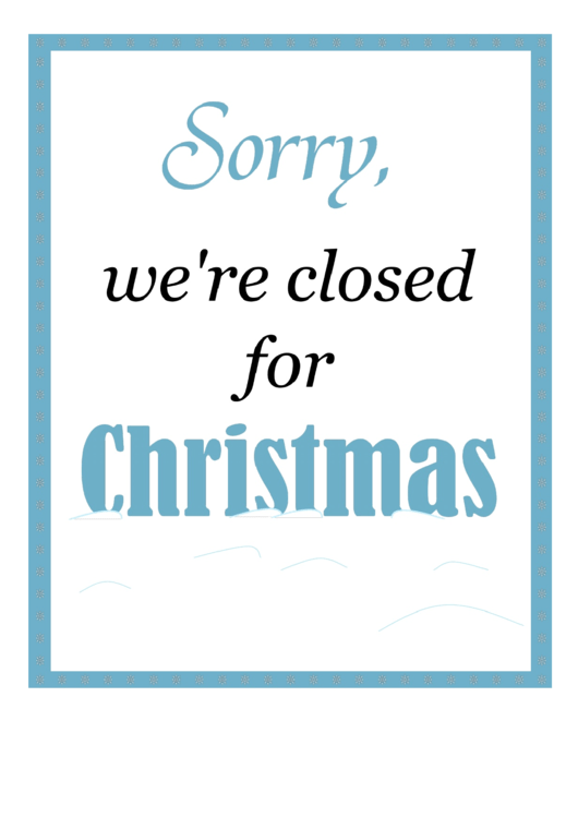 Christmas Closed Sign Template Printable pdf