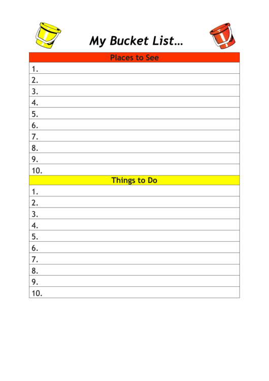 Places To See And Things To Do Bucket List Template Printable pdf