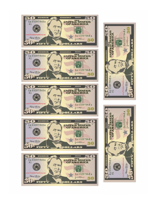 Mini-Fifty Dollar Bill Templates Printable pdf