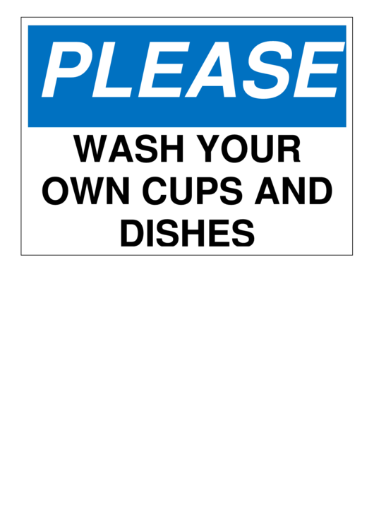 Wash Your Dishes Sign Template Printable pdf