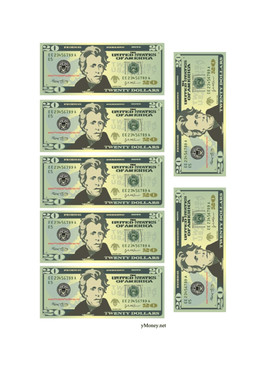 Mini-Twenty Dollar Bill Templates Printable pdf