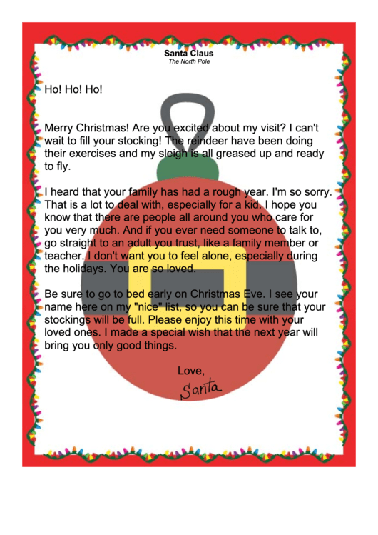 Rough Year Santa Letter Template Printable pdf
