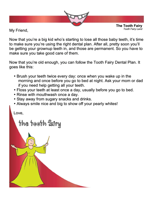 Tooth Fairy Letter - Dental Plan Printable pdf