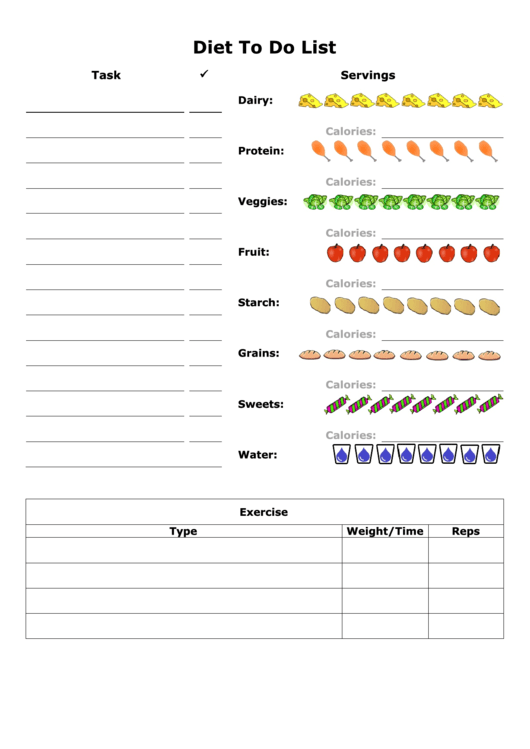 Diet To Do List Printable pdf