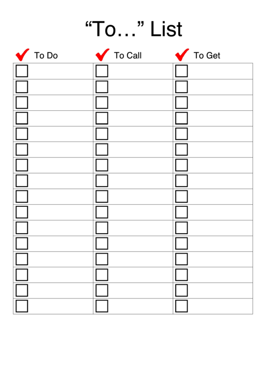 To Do List Template With Checkboxes Printable pdf