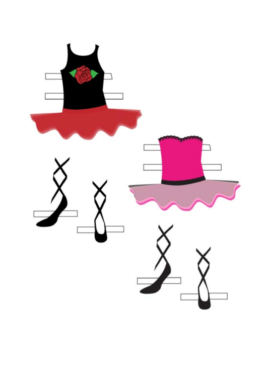 Ballerina Paper Doll Outfits Red Pink Printable pdf