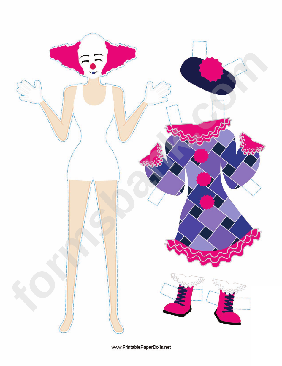 Female Clown With Dress Paper Doll