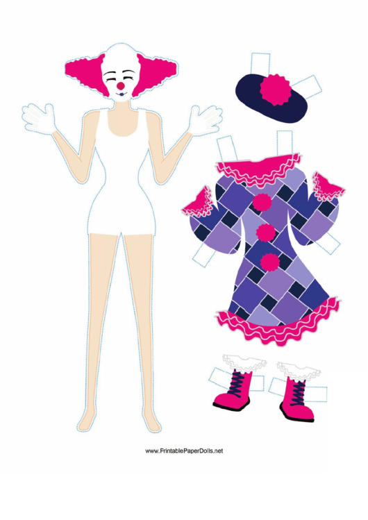 Female Clown With Dress Paper Doll Printable pdf