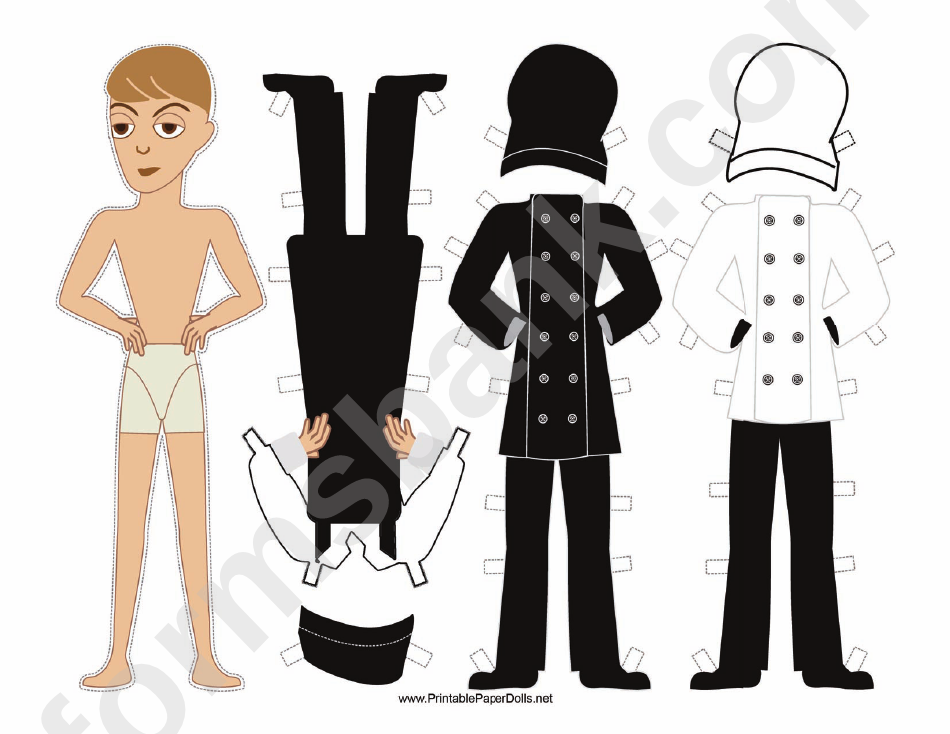 Male Chef With Apron Paper Doll
