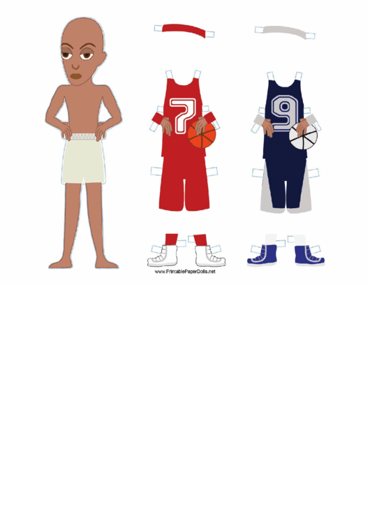 Male Basketball Player With Headband Paper Doll Printable pdf