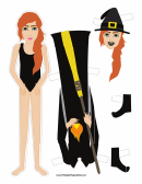 Halloween Witch With Broom Paper Doll