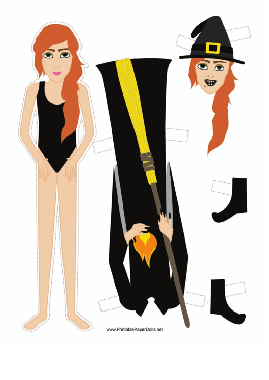 Halloween Witch With Broom Paper Doll Printable pdf