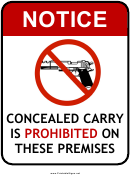 Prohibited Concealed Carry Sign