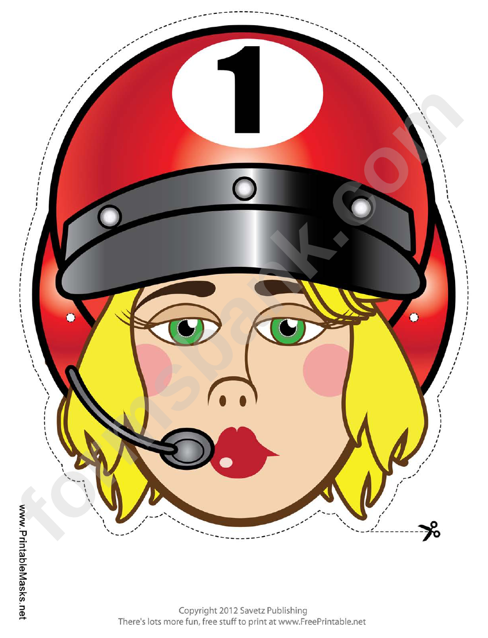 Racecar Driver Female Mask Template