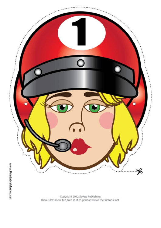 Racecar Driver Female Mask Template Printable pdf